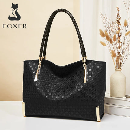 Marca FOXER, bolso de mano de cuero genuino, bolso de hombro de diseño Original de invierno para mujer, bolso de lujo de gran capacidad, bolso de mujer, regalo de Navidad