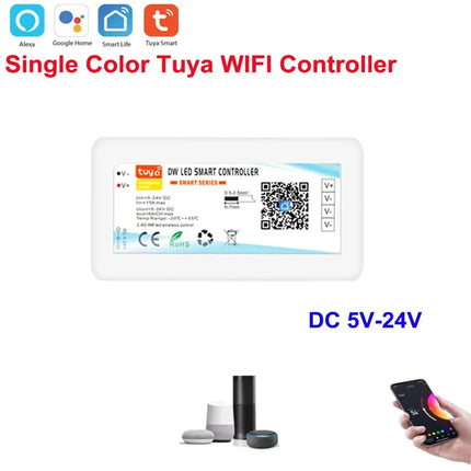 Controlador LED Tuya WiFi 12-24V – Compatible con Alexa y Google Assistant