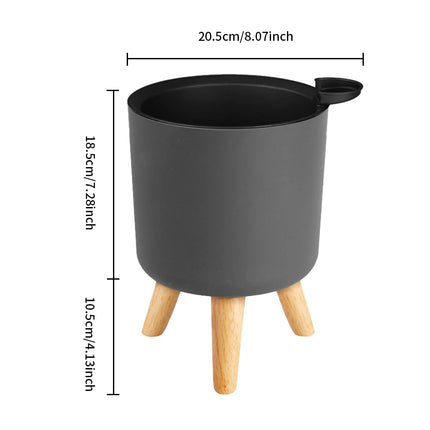Sistema de drenaje de autorriego para plantas con patas de madera, maceta redonda de pie para pies, hierbas, bonsái para guardería, Moderno