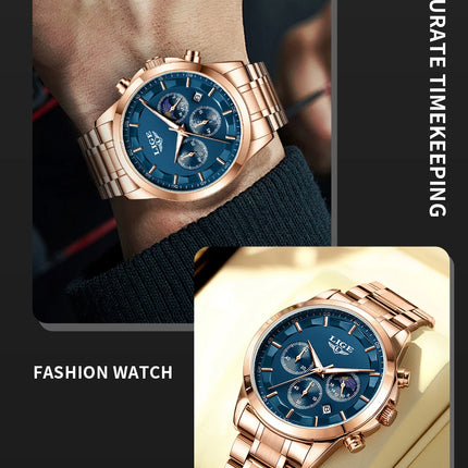 Reloj de Cuarzo LIGE para Hombre – Lujo Clásico con Fase Lunar y Fecha Automática