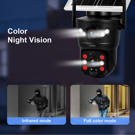 KERUI-cámara Solar impermeable para exteriores, 6MP, 4G, SIM, WIFI, lente Dual, Panel Solar, seguridad del hogar, vídeo CCTV, vigilancia V380pro