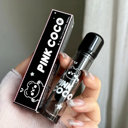 PINKCOCO Bear Doodle Mirror Lip Glaze - Brillo de labios brillante de larga duración, lápiz labial desnudo que brilla la piel, apto para estudiantes