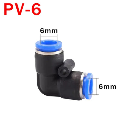 Juego de 20 Conectores Neumáticos en Codo PV – 90° de Plástico, Conector Rápido de 2 Vías (4mm / 6mm / 8mm / 10mm)