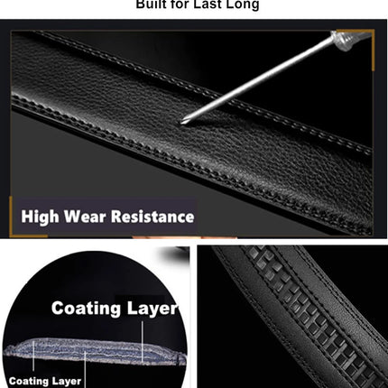 Cinturón de cuero genuino de alta calidad para hombre, hebilla automática ajustable, cinturón de trinquete cortable negro/marrón para hombre