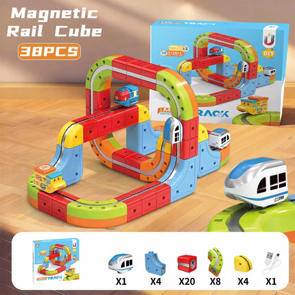 Tren electrónico mágico, cubo de juguete para niños, montaje artesanal, vía férrea, juego de bloques de construcción de automóviles, juguete educativo, regalos de navidad