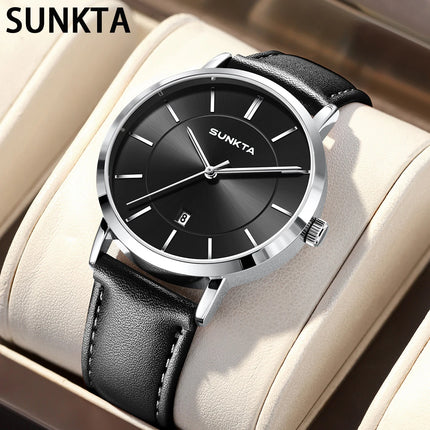 Relojes LIGE Sunkta ultrafinos para hombre, reloj de pulsera informal de moda de negocios Retro, reloj de cuarzo Simple con fecha de cuero resistente al agua para hombre