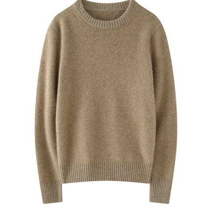 Suéter elegante de Cachemira de 100% con cuello redondo para mujer, jersey de Color sólido, ropa informal básica de otoño e invierno, prendas de punto gruesas y cálidas, Tops suaves