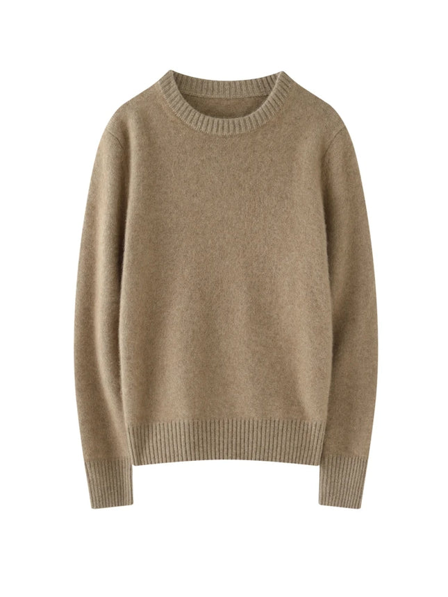 Suéter elegante de Cachemira de 100% con cuello redondo para mujer, jersey de Color sólido, ropa informal básica de otoño e invierno, prendas de punto gruesas y cálidas, Tops suaves