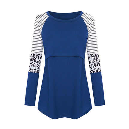 Blusa de lactancia de manga larga de maternidad para mujer, Tops de Color Patchwork para lactancia