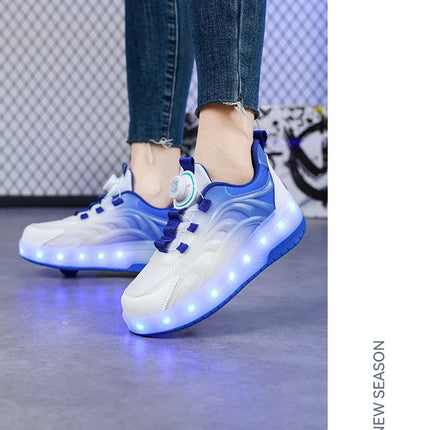 Zapatos de patín con luz Led de dos ruedas para niños y niñas, zapatillas deportivas luminosas, monopatín con carga USB