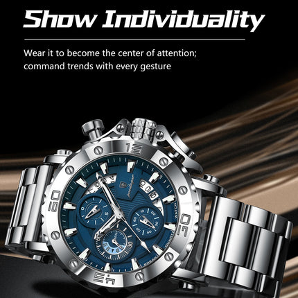 Reloj POEDAGAR de lujo para hombre, calendario luminoso, resistente al agua, Reloj para hombre, cronógrafo masculino, relojes de cuarzo de acero inoxidable para hombre