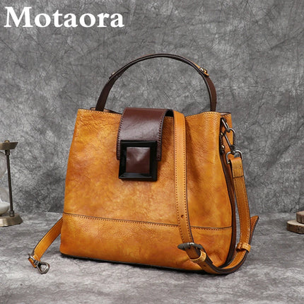 MOTAORA bolso de mujer Retro bandoleras de piel auténtica hecho a mano bolso de cubo para mujer primera capa de piel de vaca bolsos con asa superior para mujer