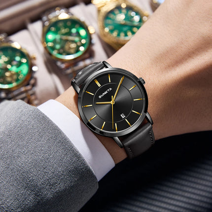 Relojes LIGE Sunkta ultrafinos para hombre, reloj de pulsera informal de moda de negocios Retro, reloj de cuarzo Simple con fecha de cuero resistente al agua para hombre
