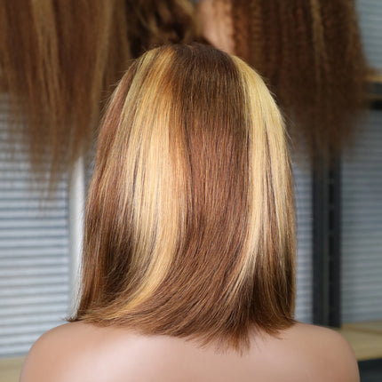 Peluca Bob con malla Frontal transparente 13x4, cabello humano ombré rubio miel, pelucas 13x4 de 10-16 pulgadas, peluca de encaje Frontal transparente de color 4/27