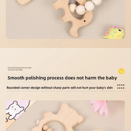 Juego de mordedor de madera para la dentición de dos piezas: conejo, erizo, elefante, pájaro, mordedores de madera de haya, sonajero de animales para bebé y juguete para masticar