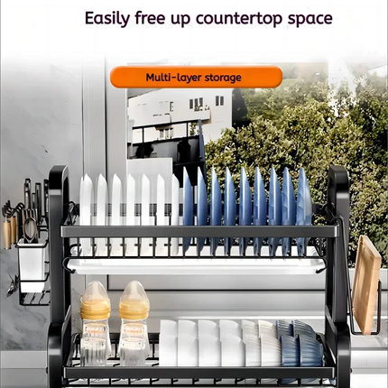 Nuevo Estante Escurridor de Platos de 2 Niveles – Compacto, Antióxido y con Soporte para Utensilios
