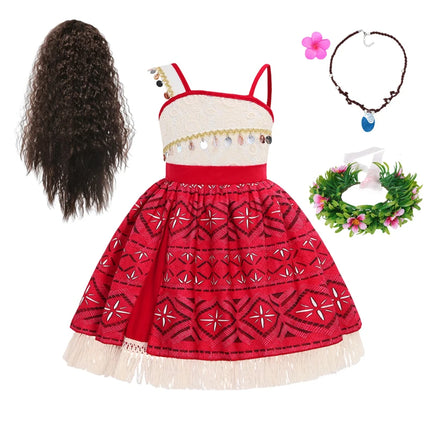 Traje para niñas, disfraz de Cosplay para niños, vestido de princesa para fiesta, vestido de playa informal de verano, conjunto de peluca y collar, vestidos de fiesta para niñas