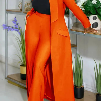 Conjunto de chaqueta larga X de manga larga para mujer, abrigo + traje de pantalón largo, ropa de calle de primavera 2025, conjunto de dos piezas, trajes de trabajo de África OL