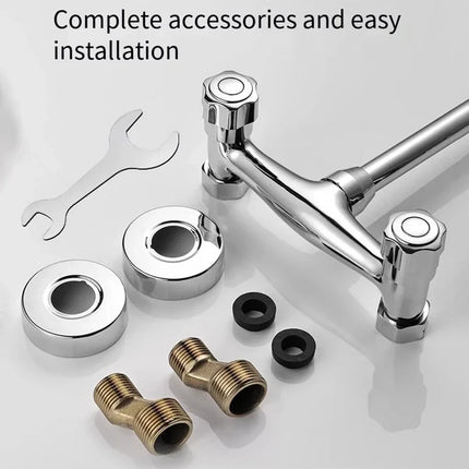 Grifo de Fregadero de Cocina de Acero Inoxidable – Doble Orificio, Frío y Caliente, Giratorio 360°