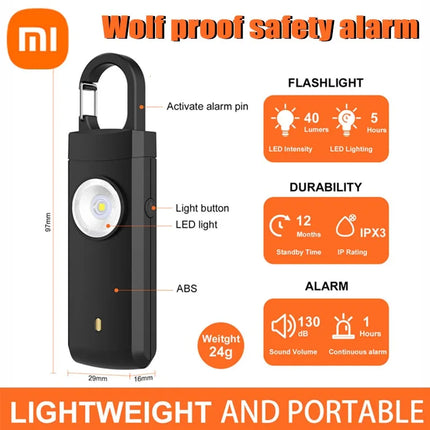 Xiaomi-alarma de autodefensa tipo C, sirena de seguridad recargable a prueba de lobo, llavero portátil para mujeres mayores y niños