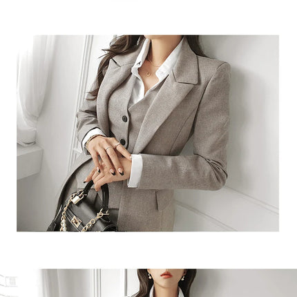Moda Primavera otoño traje Formal de 3 piezas trajes mujeres ropa de mujer Oficina sólido Tops abrigo Blazer traje y chaleco y pantalones conjunto