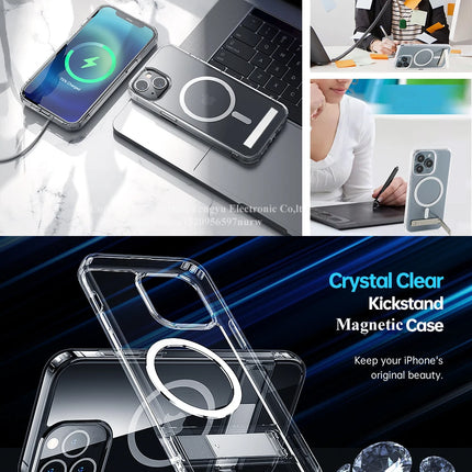 Funda de teléfono magnética transparente con soporte para iPhone 17 Pro Max Air 13 12 Mini 16 15 14 11 fundas con soporte transparente