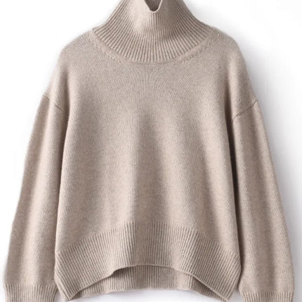 Otoño e Invierno nuevo 100% suéter de cachemira pura suéter de cuello alto grueso para mujer suéter de punto suelto