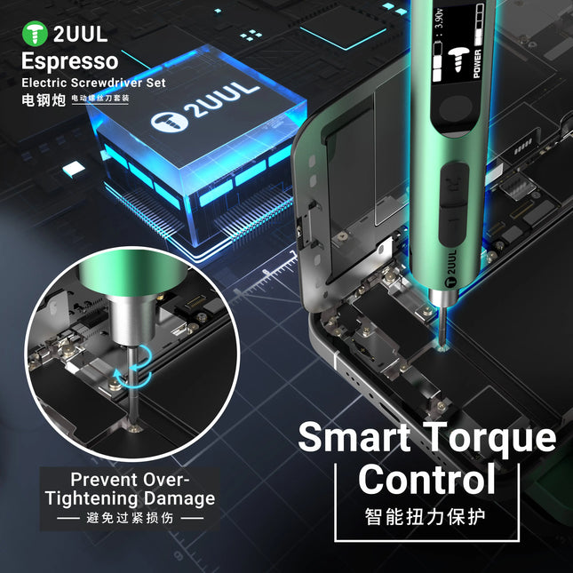 2UUL SD11 – Juego de Destornilladores Eléctricos Espresso | Portátil, Ajustable, 5 Velocidades de Torsión, Puntas S2 Tipo C para Reparación y Desmontaje de Teléfonos
