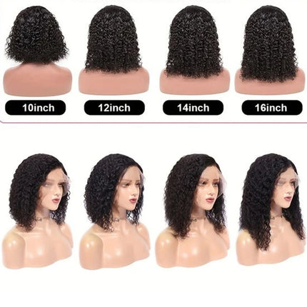 Pelucas de cabello humano virgen brasileño para mujer negra, pelo corto prearrancado con encaje Frontal 13x4, 180% de densidad, onda profunda