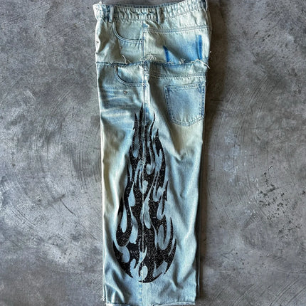 2025 retro doble cintura rebordear bordado jeans y2K hombres mujeres calle alta hip hop moda casual pareja pantalones vaqueros de pierna ancha