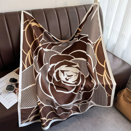 Bufanda cuadrada de 90x90Cm, sensación de sarga de seda, chales y chales para la cabeza para mujer, pañuelos para el cuello con estampado de árbol para el cabello de lujo, Hijab, Bandana Pashmina