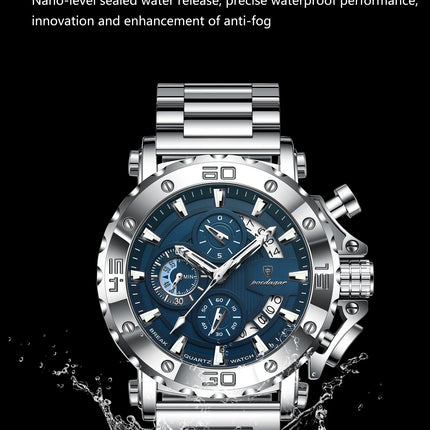 Reloj POEDAGAR de lujo para hombre, calendario luminoso, resistente al agua, Reloj para hombre, cronógrafo masculino, relojes de cuarzo de acero inoxidable para hombre