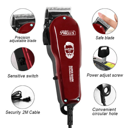 WALUX-cortadora de pelo profesional para hombre, potente recortadora con cable clásica roja de 10W con palanca cónica ajustable, herramienta de corte de pelo