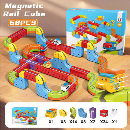 Tren electrónico mágico, cubo de juguete para niños, montaje artesanal, vía férrea, juego de bloques de construcción de automóviles, juguete educativo, regalos de navidad