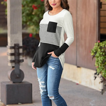 Camisetas de lactancia de Color cosido para mujeres embarazadas a la moda, camisetas informales holgadas de manga larga para maternidad