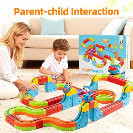 Tren electrónico mágico, cubo de juguete para niños, montaje artesanal, vía férrea, juego de bloques de construcción de automóviles, juguete educativo, regalos de navidad