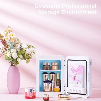 Mini refrigerador de maquillaje de 4L con espejo de luz LED, refrigerador portátil de almacenamiento de cosméticos, refrigerador fresco para el hogar y el coche de doble uso