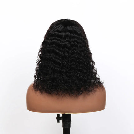 Pelucas de cabello humano virgen brasileño para mujer negra, pelo corto prearrancado con encaje Frontal 13x4, 180% de densidad, onda profunda