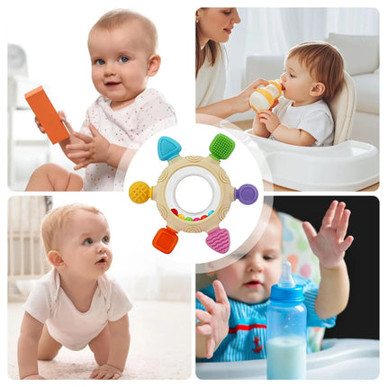 Juguetes para la dentición del bebé, juguetes de silicona para la dentición del bebé, mordedor sensorial, anillos de alivio, sonajero para dormir, guardería, cochecito de viaje para niño y niña