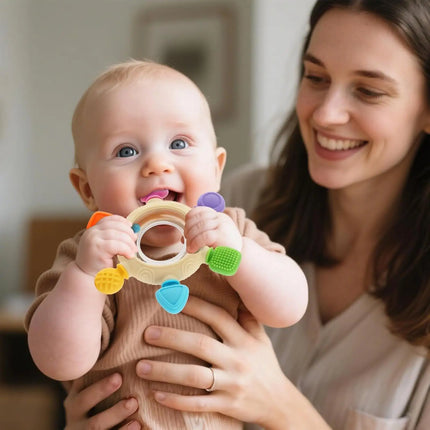 Juguetes para la dentición del bebé, juguetes de silicona para la dentición del bebé, mordedor sensorial, anillos de alivio, sonajero para dormir, guardería, cochecito de viaje para niño y niña