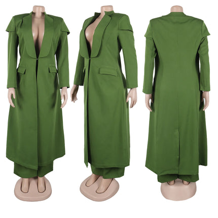 Conjunto de chaqueta larga X de manga larga para mujer, abrigo + traje de pantalón largo, ropa de calle de primavera 2025, conjunto de dos piezas, trajes de trabajo de África OL