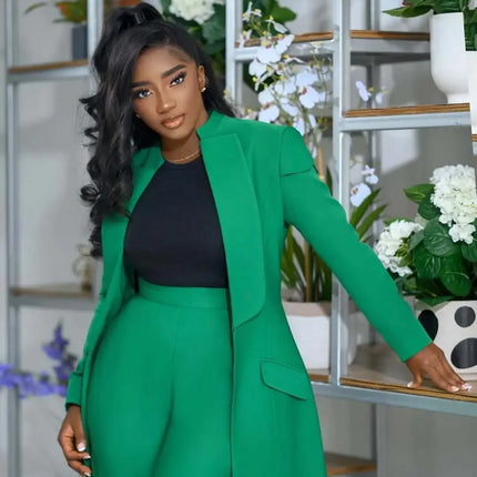 Conjunto de chaqueta larga X de manga larga para mujer, abrigo + traje de pantalón largo, ropa de calle de primavera 2025, conjunto de dos piezas, trajes de trabajo de África OL