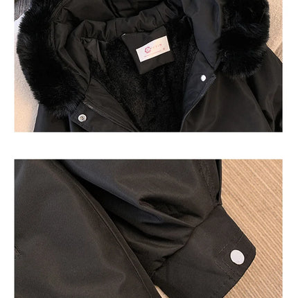 Chaqueta de plumón con Capucha forrada de lana para mujer, abrigo de invierno, Parkas acolchadas con cordón cálido, ropa de calle informal coreana, prendas de vestir acolchadas para mujer