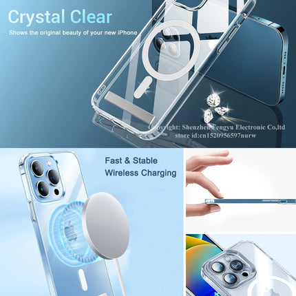 Funda de teléfono magnética transparente con soporte para iPhone 17 Pro Max Air 13 12 Mini 16 15 14 11 fundas con soporte transparente