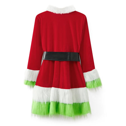 Disfraz de Papá Noel para mujer, disfraz de Navidad de señora Santa Claus, vestido de terciopelo esponjoso con capucha y cinturón