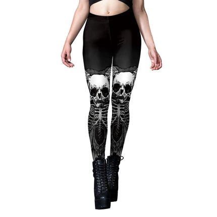 [Eres mi secreto] Legging con estampado de esqueleto de Halloween, Legging Punk para mujer, pantalones tobilleros góticos para Fitness, mallas negras elásticas sexis