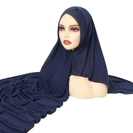 Pañuelo de cáñamo de cristal cruzado para mujer, Hijab musulmán de Color sólido, suave y elástico para la cabeza turbante, bufanda integrada