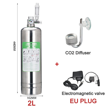 Kit de sistema generador de CO2 para acuario, cilindro generador de CO2 de acero inoxidable, Kit de Reactor de dióxido de carbono para plantas y peces