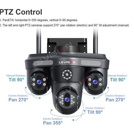 Cámara de tres pantallas WIFI 15MP 6K Monitor de tres lentes visión nocturna protección de seguridad 3 lentes PTZ videovigilancia