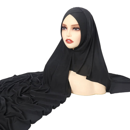 Pañuelo de cáñamo de cristal cruzado para mujer, Hijab musulmán de Color sólido, suave y elástico para la cabeza turbante, bufanda integrada